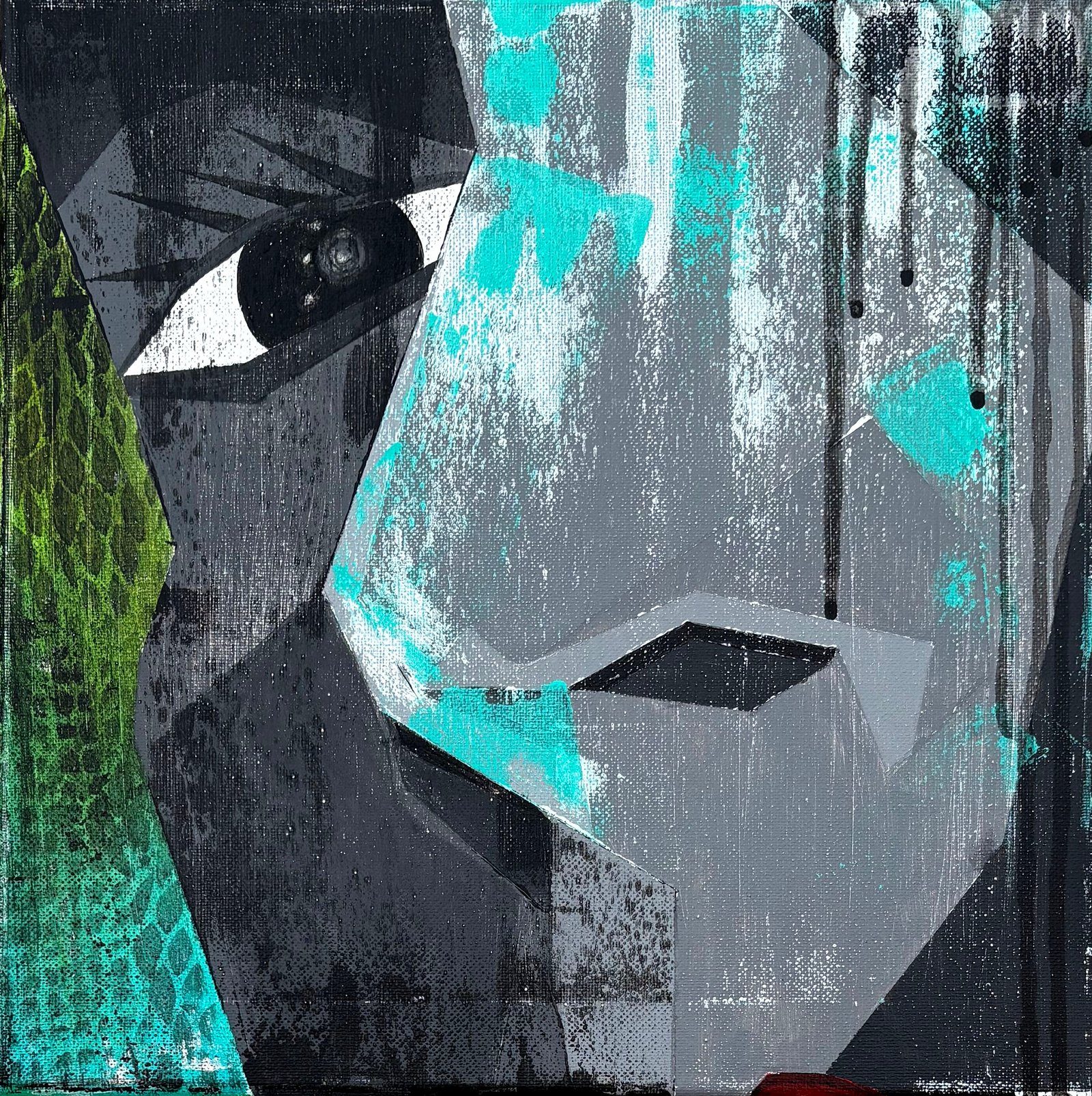 Suspicion A 2025 Acrylic Painting + Collage 12x12